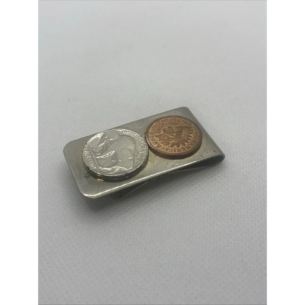 Vintage money Clip - south western with Indian Head penny1888 Buffalo nickle